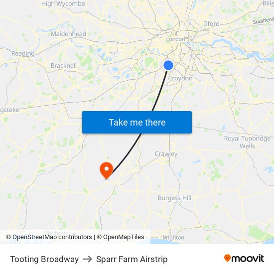 Tooting Broadway to Sparr Farm Airstrip map