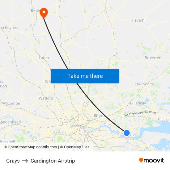 Grays to Cardington Airstrip map