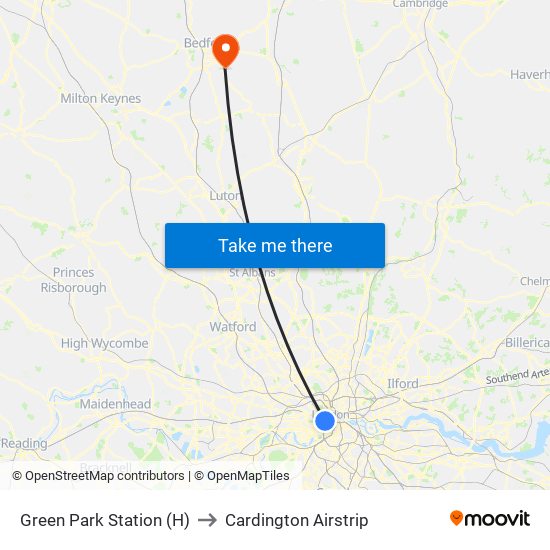 Green Park Station (H) to Cardington Airstrip map