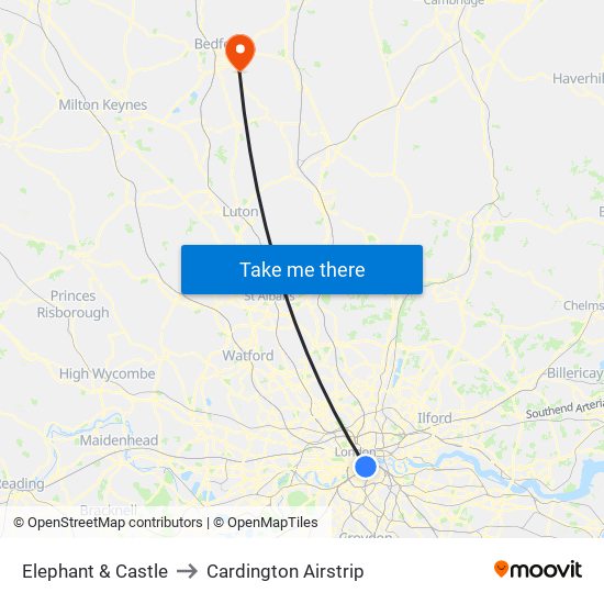 Elephant & Castle to Cardington Airstrip map