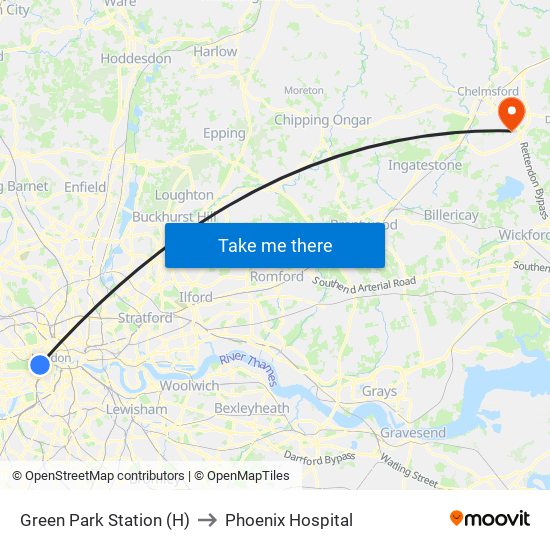 Green Park Station (H) to Phoenix Hospital map