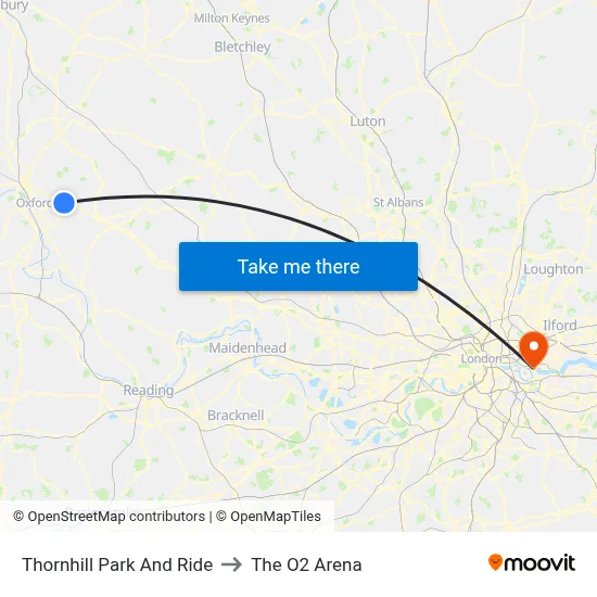 Thornhill Park And Ride to The O2 Arena map