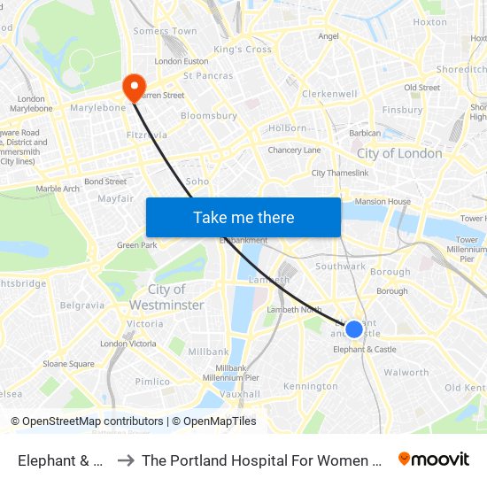 Elephant & Castle to The Portland Hospital For Women And Children map