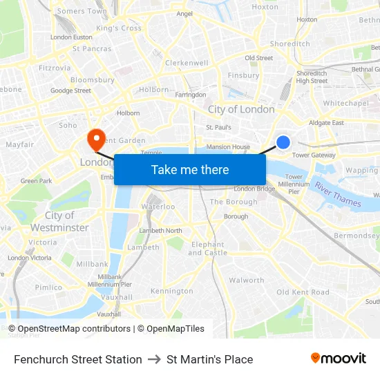 Fenchurch Street Station to St Martin's Place map