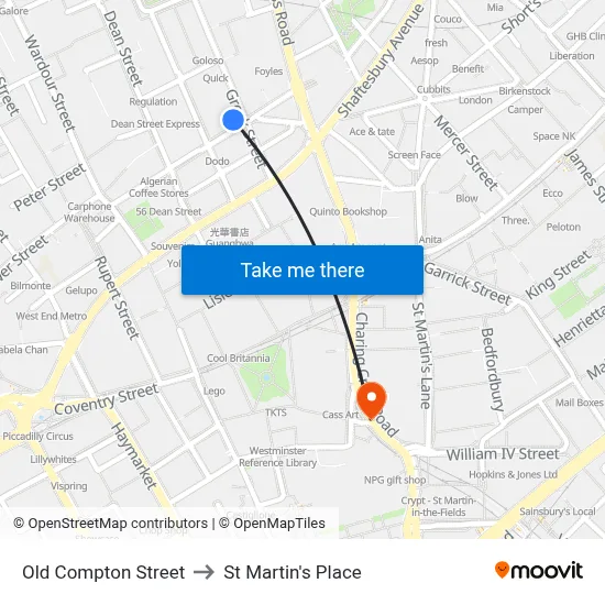 Old Compton Street to St Martin's Place map