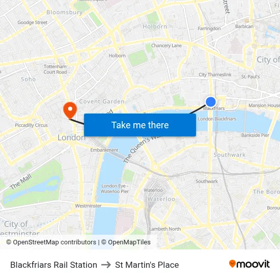 Blackfriars Rail Station to St Martin's Place map