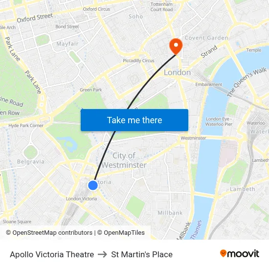 Apollo Victoria Theatre to St Martin's Place map