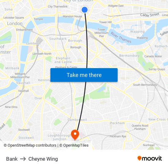 Bank to Cheyne Wing map