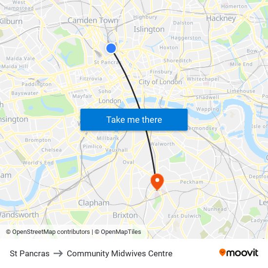 St Pancras to Community Midwives Centre map