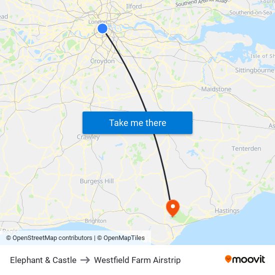 Elephant & Castle to Westfield Farm Airstrip map