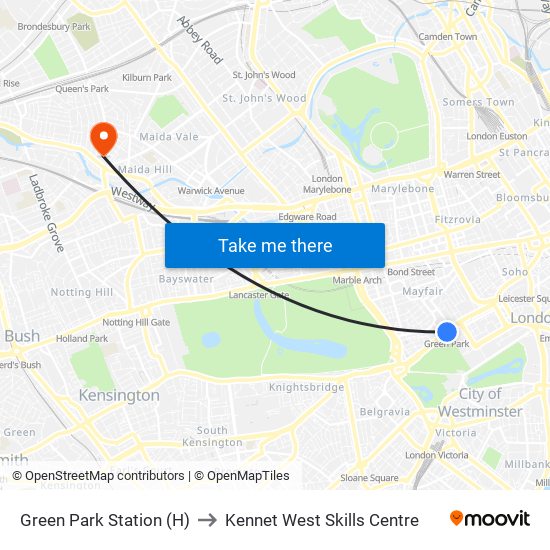 Green Park Station (H) to Kennet West Skills Centre map