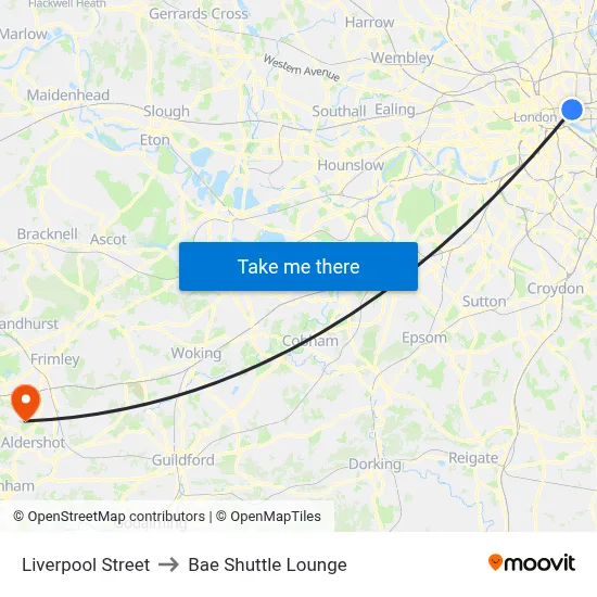 Liverpool Street to Bae Shuttle Lounge map