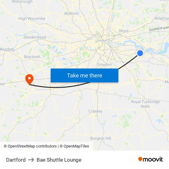 Dartford to Bae Shuttle Lounge map