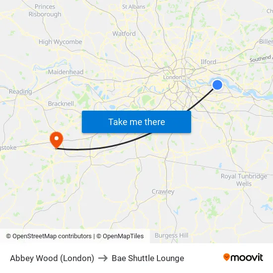 Abbey Wood (London) to Bae Shuttle Lounge map