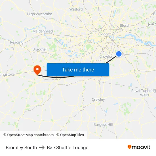 Bromley South to Bae Shuttle Lounge map