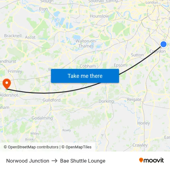 Norwood Junction to Bae Shuttle Lounge map