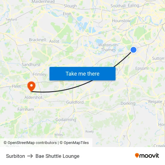 Surbiton to Bae Shuttle Lounge map