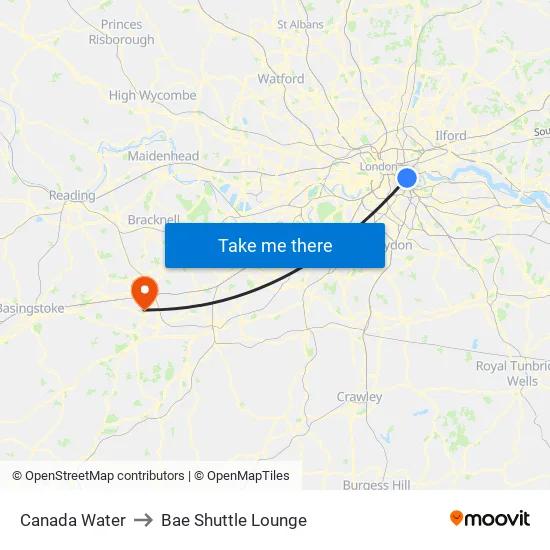 Canada Water to Bae Shuttle Lounge map