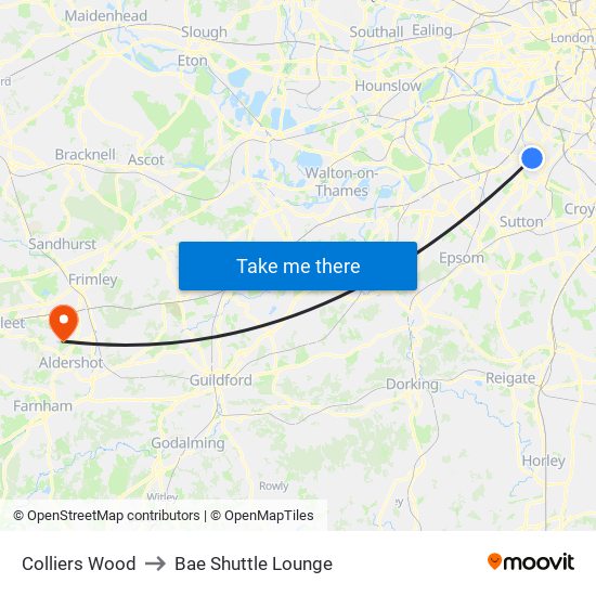 Colliers Wood to Bae Shuttle Lounge map