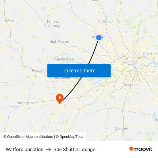 Watford Junction to Bae Shuttle Lounge map