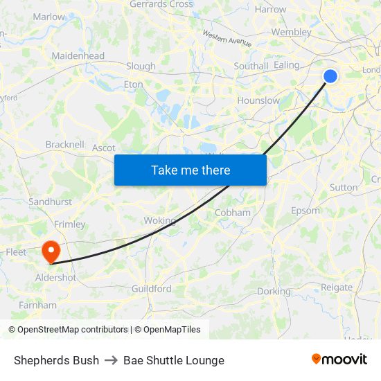 Shepherds Bush to Bae Shuttle Lounge map