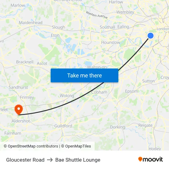 Gloucester Road to Bae Shuttle Lounge map