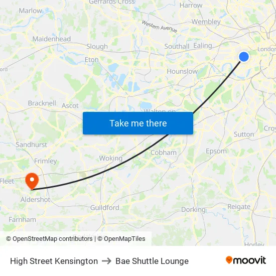 High Street Kensington to Bae Shuttle Lounge map