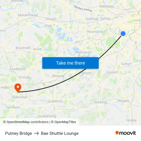 Putney Bridge to Bae Shuttle Lounge map