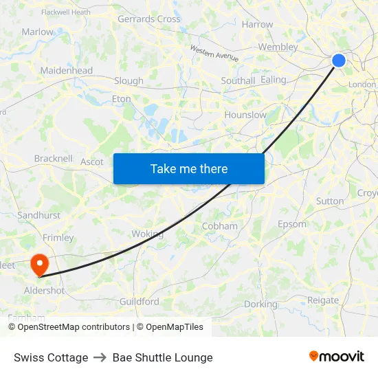 Swiss Cottage to Bae Shuttle Lounge map