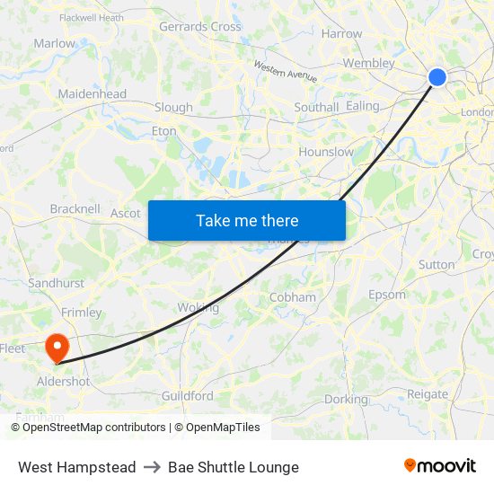 West Hampstead to Bae Shuttle Lounge map