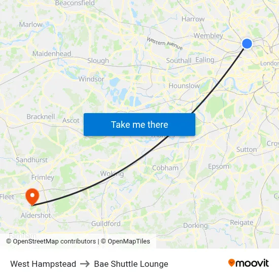 West Hampstead to Bae Shuttle Lounge map
