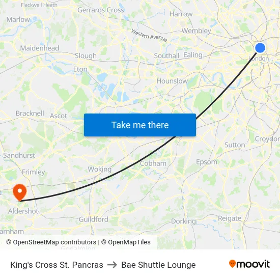 King's Cross St. Pancras to Bae Shuttle Lounge map