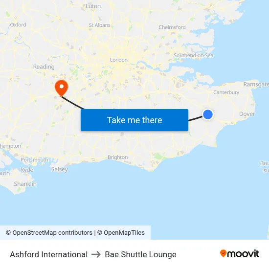 Ashford International to Bae Shuttle Lounge map