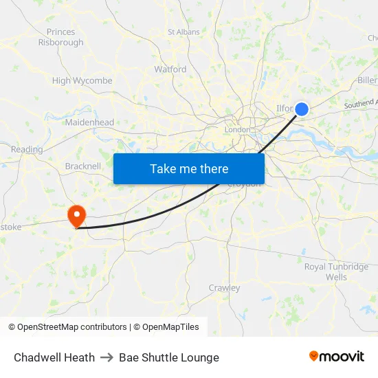Chadwell Heath to Bae Shuttle Lounge map