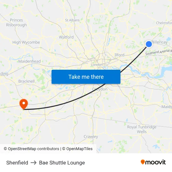 Shenfield to Bae Shuttle Lounge map