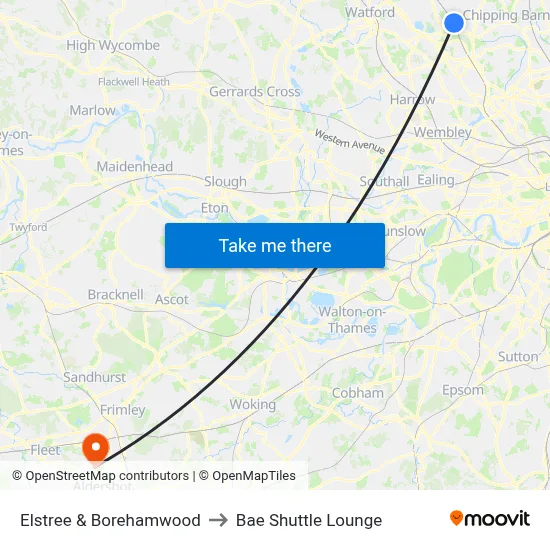Elstree & Borehamwood to Bae Shuttle Lounge map
