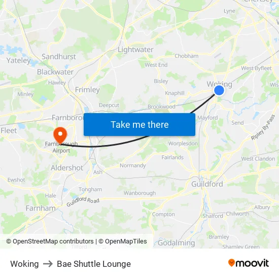 Woking to Bae Shuttle Lounge map