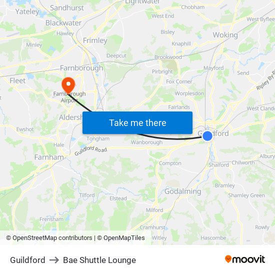 Guildford to Bae Shuttle Lounge map