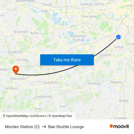 Morden Station (C) to Bae Shuttle Lounge map