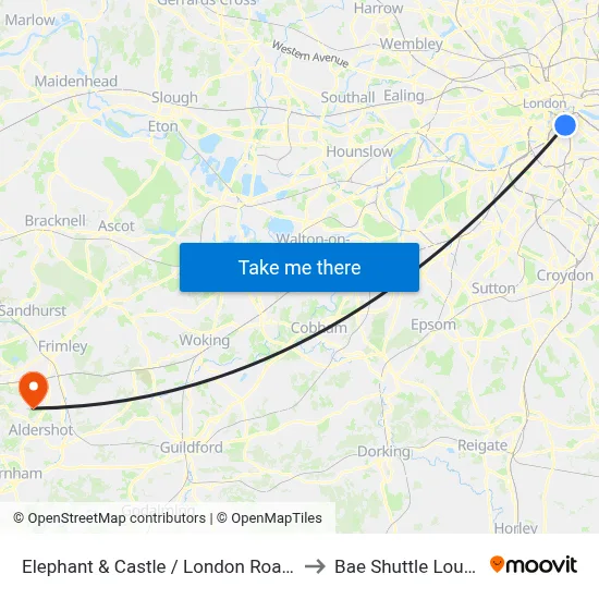 Elephant & Castle  / London Road (E) to Bae Shuttle Lounge map