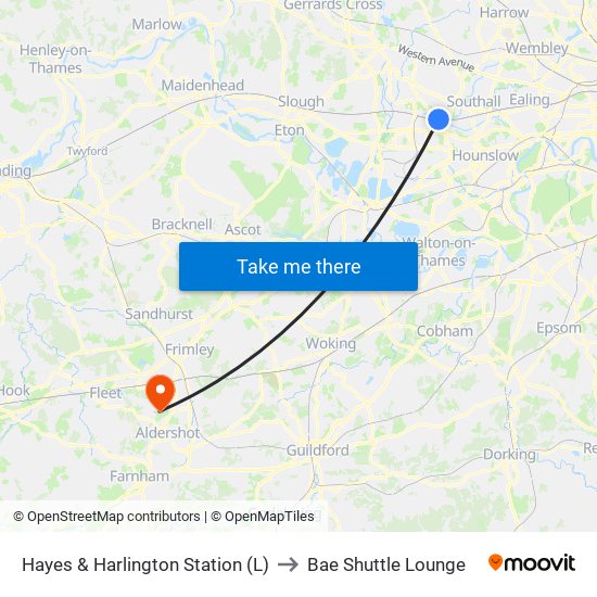 Hayes & Harlington Station to Bae Shuttle Lounge map