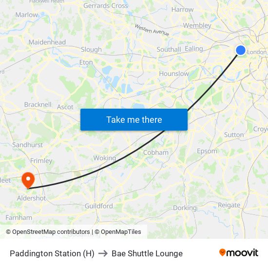 Paddington Station (H) to Bae Shuttle Lounge map