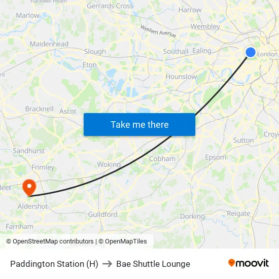 Paddington Station (H) to Bae Shuttle Lounge map