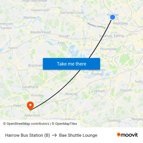Harrow Bus Station (B) to Bae Shuttle Lounge map