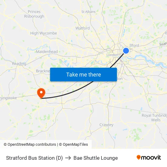 Stratford Bus Station (D) to Bae Shuttle Lounge map
