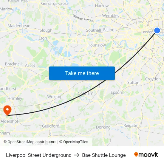 Liverpool Street Underground to Bae Shuttle Lounge map