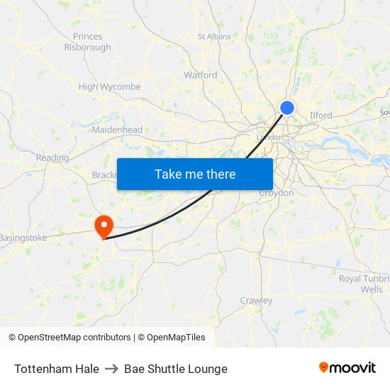 Tottenham Hale to Bae Shuttle Lounge map