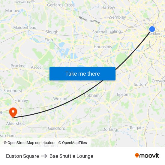 Euston Square to Bae Shuttle Lounge map