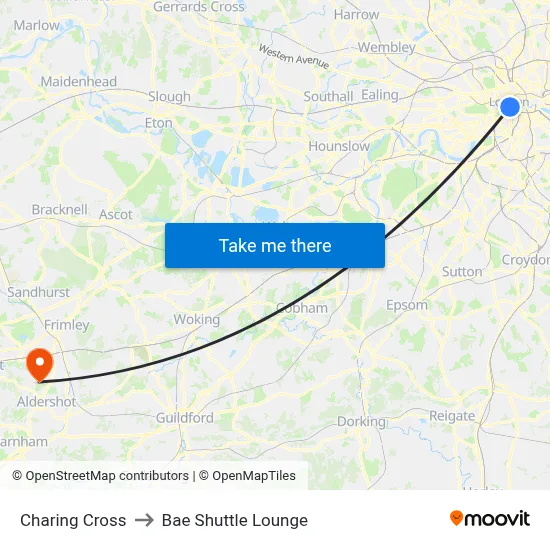Charing Cross to Bae Shuttle Lounge map