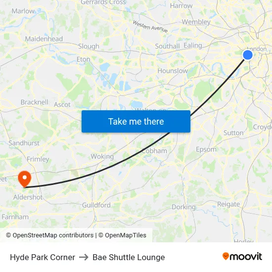 Hyde Park Corner to Bae Shuttle Lounge map